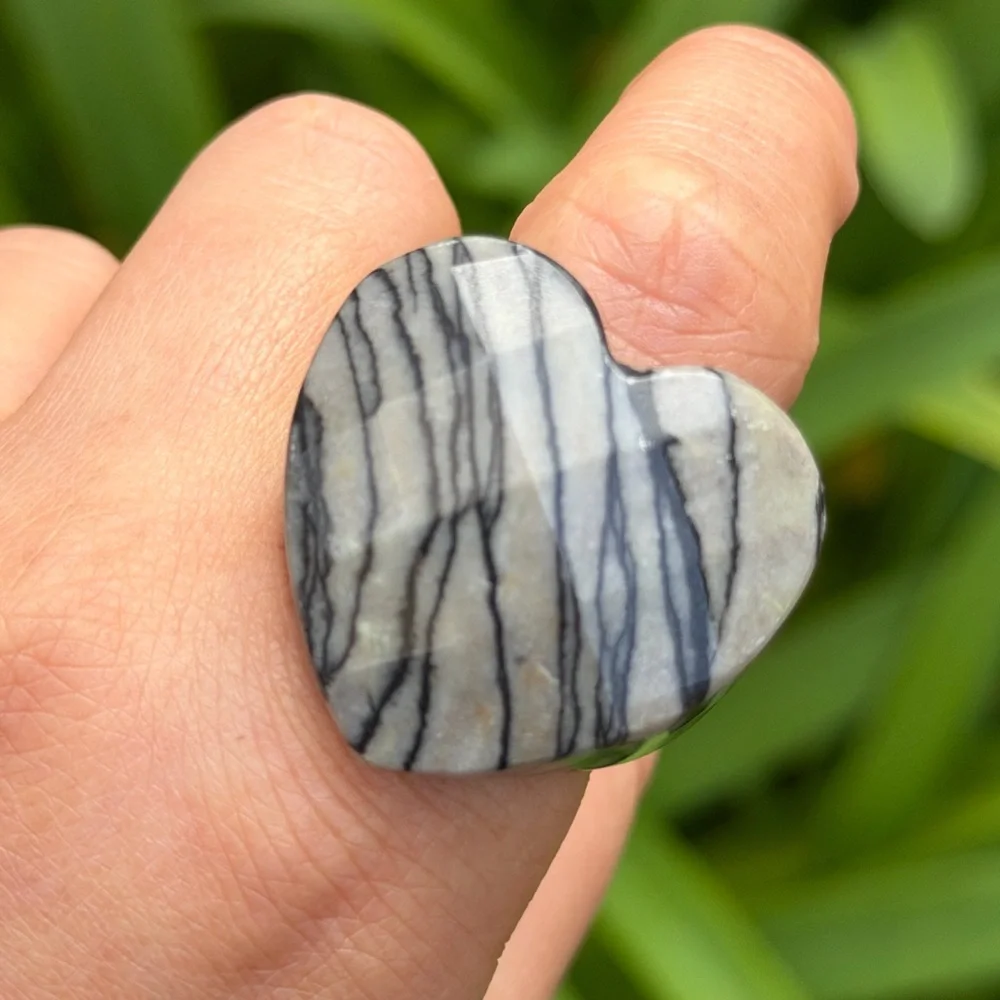 Size 11.5 Chunky Statement Picasso Jasper‎ Heart Ring 0859